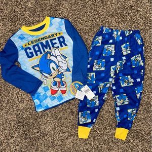 Sonic the Hedgehog Boys Fleece Pajamas Long Sleeve Top Shirt Long Pants PJS NWT